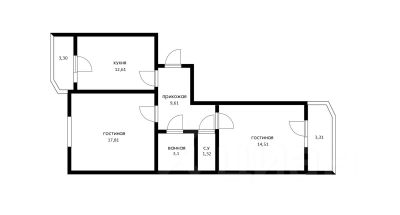 2-комн.кв., 64 м², этаж 4