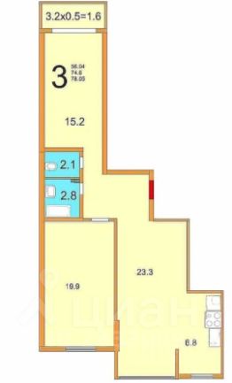 3-комн.кв., 78 м², этаж 3