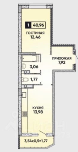 2-комн.кв., 41 м², этаж 16