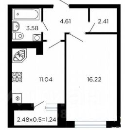 1-комн.кв., 39 м², этаж 4