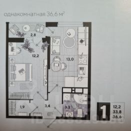 1-комн.кв., 37 м², этаж 3