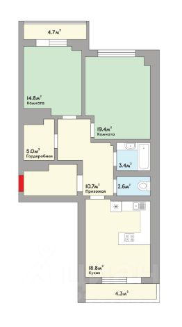 2-комн.кв., 75 м², этаж 8