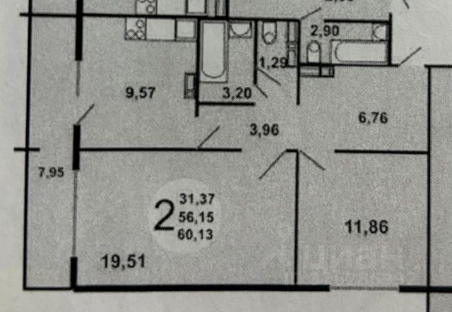 2-комн., 60,1 м², 11/13 этаж