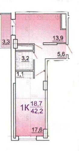1-комн.кв., 42 м², этаж 12