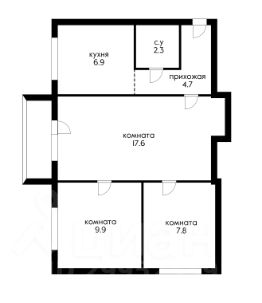 3-комн.кв., 54 м², этаж 4