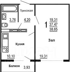 1-комн.кв., 37 м², этаж 12
