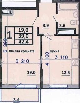 1-комн.кв., 42 м², этаж 5