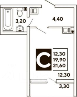 студия, 22 м², этаж 3