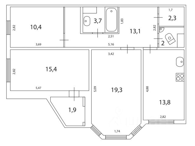3-комн., 80 м², 16/17 этаж