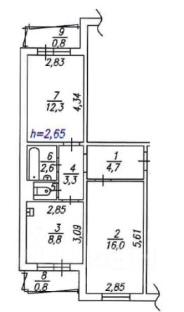 2-комн.кв., 49 м², этаж 9