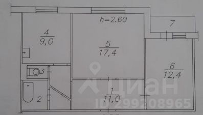 2-комн.кв., 54 м², этаж 9