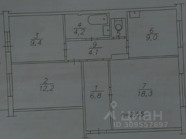 3-комн., 65 м², 7/9 этаж