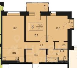 3-комн.кв., 73 м², этаж 3