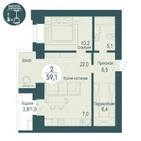 2-комн.кв., 59 м², этаж 4