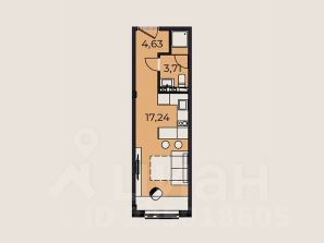 1-комн.апарт., 25 м², этаж 3