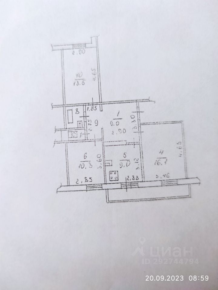 Продается квартира в Липецке, 3 комнаты, 64.9 кв.м, кухня 9 кв.м, без отделки, 9 этаж, удобная планировка