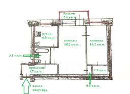 2-комн.кв., 45 м², этаж 3