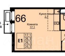 студия, 26 м², этаж 6