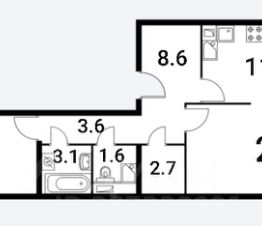 2-комн.кв., 72 м², этаж 11