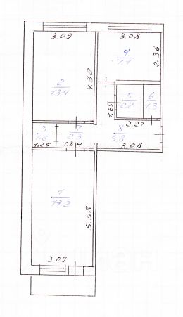 2-комн.кв., 52 м², этаж 2