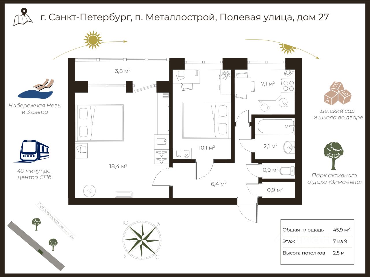 Купить 2-комнатную квартиру на 7 этаже в поселке Металлострой в  Санкт-Петербурге. Найдено 3 объявления.