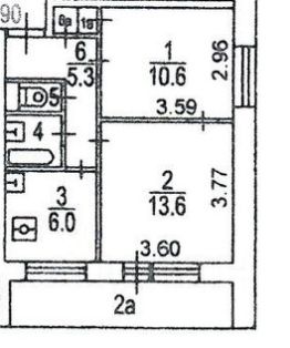 2-комн.кв., 38 м², этаж 4
