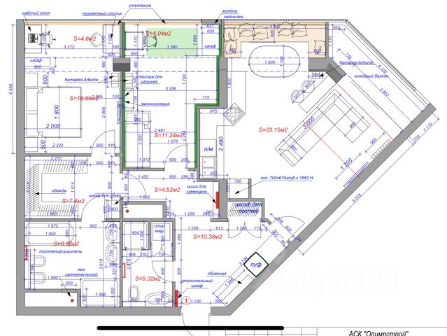 3-комн., 102 м², 14/33 этаж