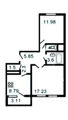 2-комн., 53,1 м², 2/14 этаж