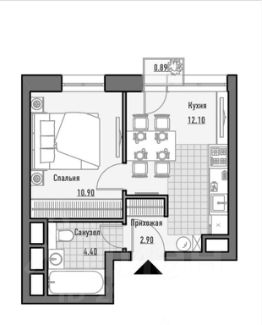 1-комн.апарт., 32 м², этаж 9