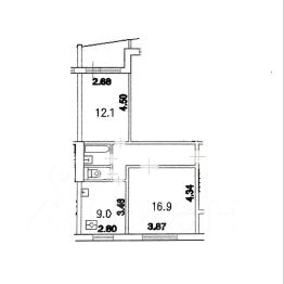 2-комн.кв., 48 м², этаж 1