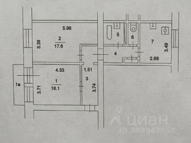 2-комн., 62 м², 4/8 этаж
