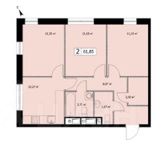 3-комн.кв., 62 м², этаж 4