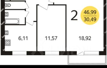 2-комн.кв., 47 м², этаж 7