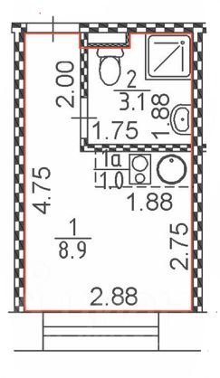 апарт.-студия, 13 м², этаж 1