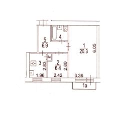 2-комн.кв., 43 м², этаж 4