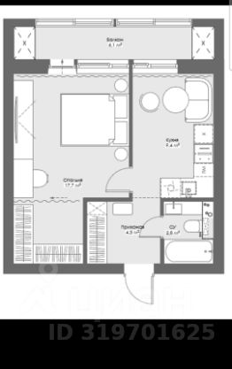 1-комн.кв., 35 м², этаж 6