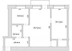 2-комн.кв., 45 м², этаж 2