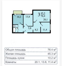 3-комн.кв., 79 м², этаж 11