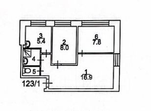 3-комн.кв., 41 м², этаж 1