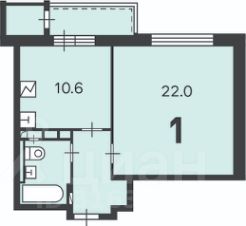 1-комн.кв., 45 м², этаж 2