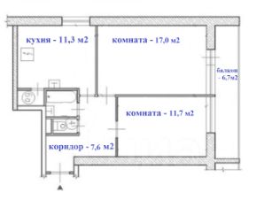 2-комн.кв., 55 м², этаж 10