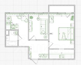 2-комн.кв., 46 м², этаж 10