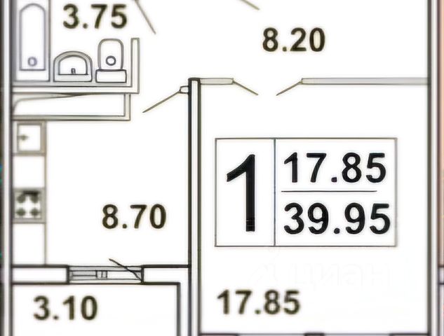 1-комн., 38,5 м², 5/14 этаж