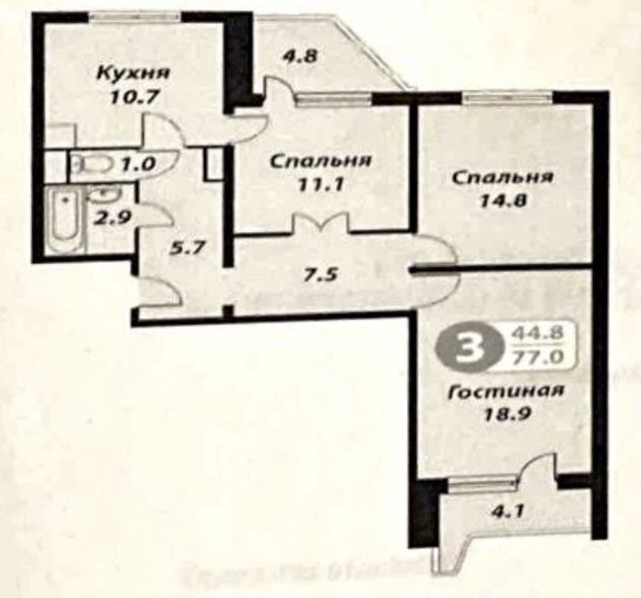 Аренда трехкомнатной квартиры 77м² Болотниковская ул., 36к5, Москва, м.  Нахимовский проспект - база ЦИАН, объявление 304127512