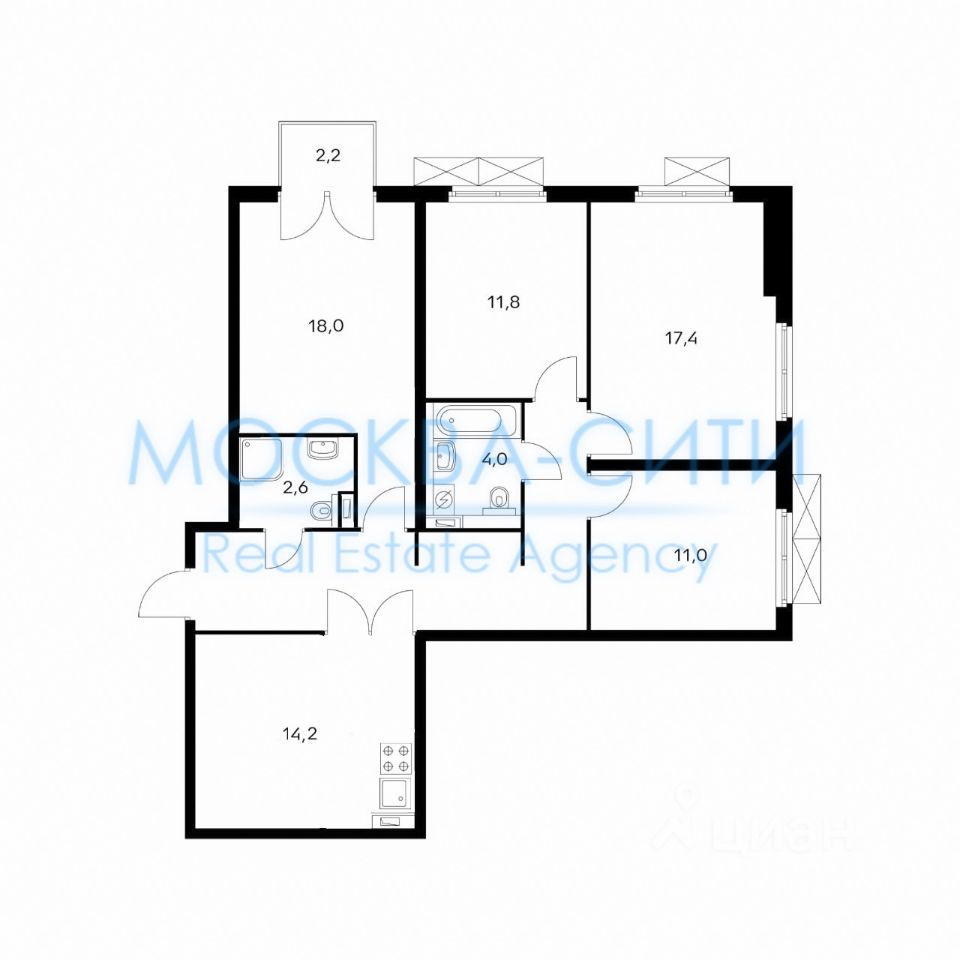 Продажа трехкомнатной квартиры 97,7м² Большая Филевская ул., 3, Москва, м.  Фили - база ЦИАН, объявление 298794673