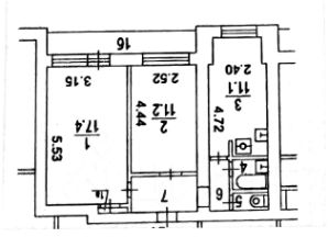 2-комн.кв., 50 м², этаж 3