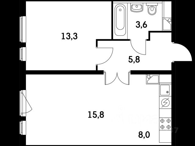 2-комн., 46 м², 8/25 этаж