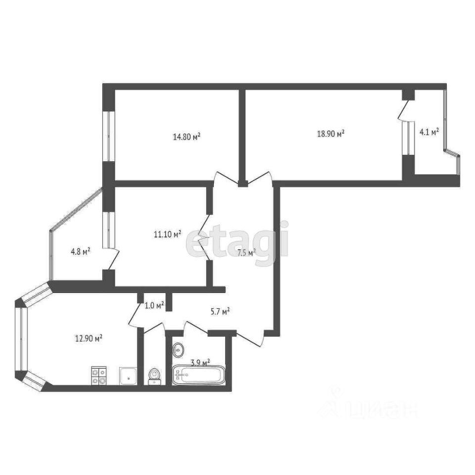 Продается3-комн.квартира,75м²