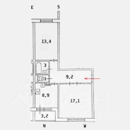 2-комн.кв., 56 м², этаж 4