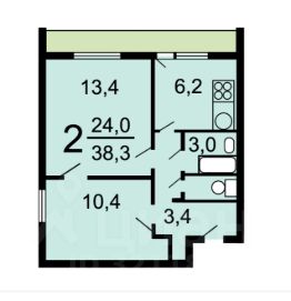 2-комн.кв., 40 м², этаж 8